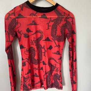 Current Mood Sheer Red Dragon Top